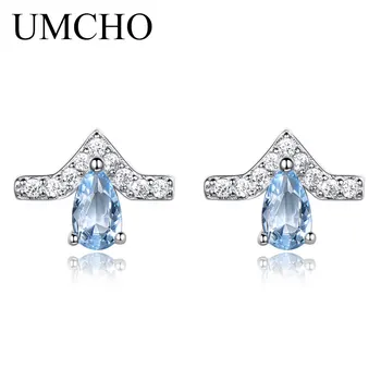 UMCHO Reálne 100% 925 Sterling Silver Šperky Hruška Vytvorené Sky Blue Topaz Stud Náušnice Pre Ženy Svadobný Dar, Jemné Šperky