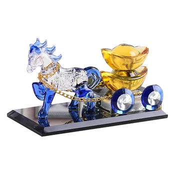 Vynikajúce K9 Crystal Tvárou Prism Laserové Rezanie Kôň Gold Ingot Ornament Plavidlá Figúrky Miniatúrne Bohatstvo Feng Shui Domova
