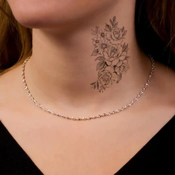 Vzory Nepremokavé Dočasné Black Sketchs Ruže, Pivónia, Kvety Listy Vzor Tetovanie Nálepky Flash Falošné Tetovanie Tela pre Ženy
