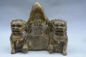 Vzácne Staré QingDyansty(QianLong) meď Lev brat socha /sochárstvo,najlepšie zber a ozdoby,doprava zdarma