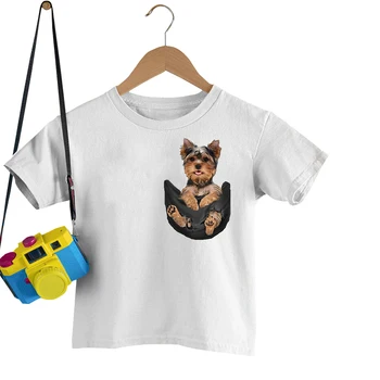 Yorkie V Mojom Vrecku Nové Kreslené detské Oblečenie Letné Dievčatá Chlapci okolo Krku T-Shirts Deti 2022 Ležérne Módne Tričká Topy